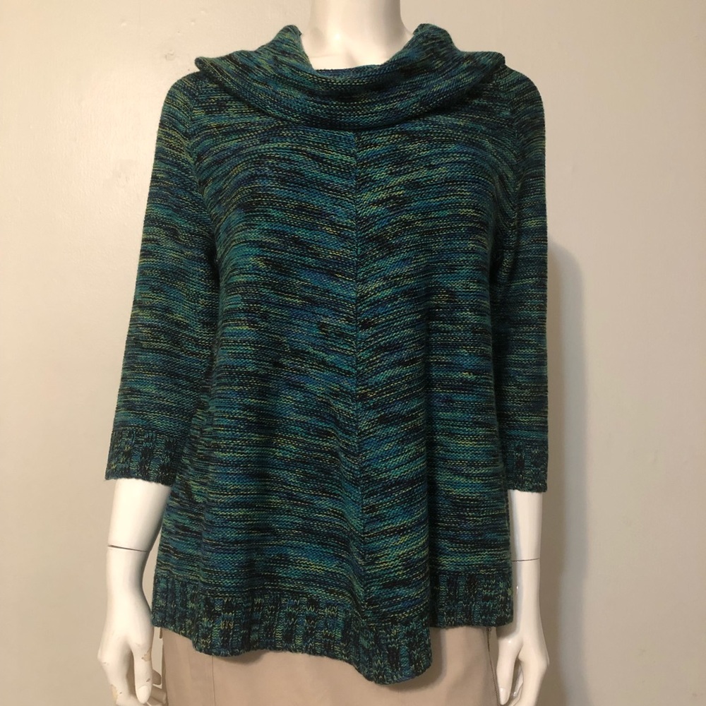 Kim Rogers Green/Blue Multicolored Petite Sweater